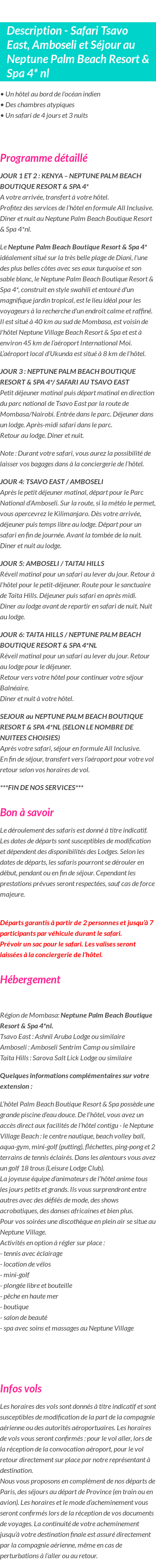 Détails du séjour