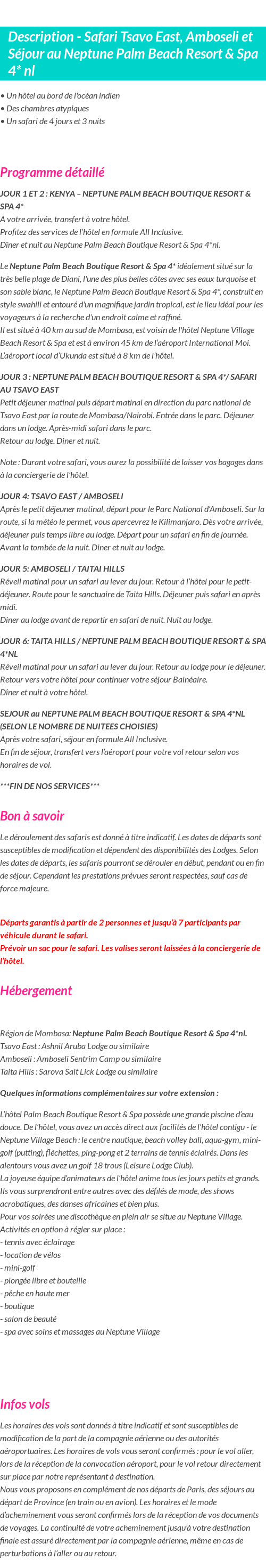 Détails du séjour