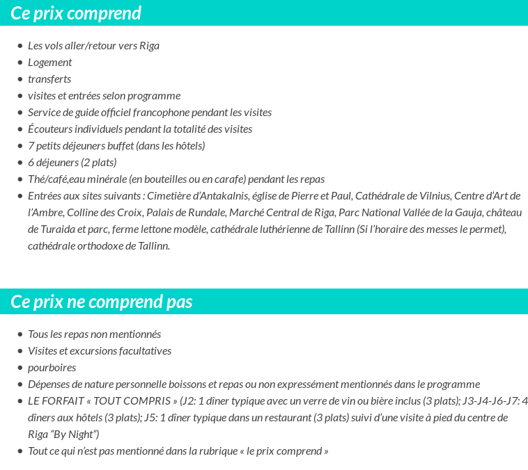 Conditions tarifaires