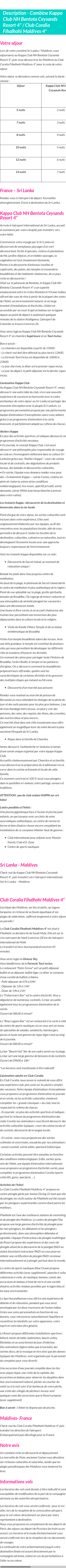 Détails du séjour