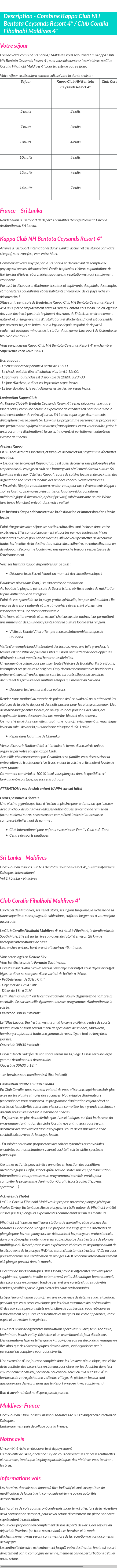 Détails du séjour