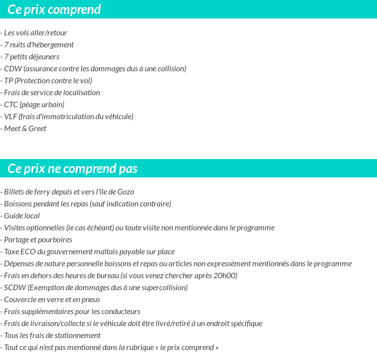 Conditions tarifaires