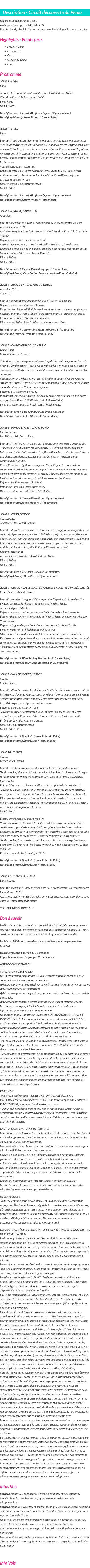 Détails du séjour
