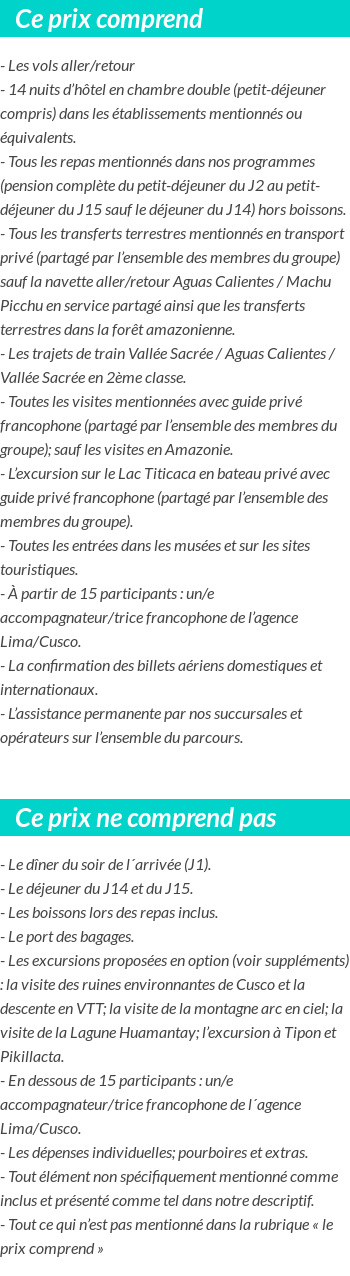Conditions tarifaires