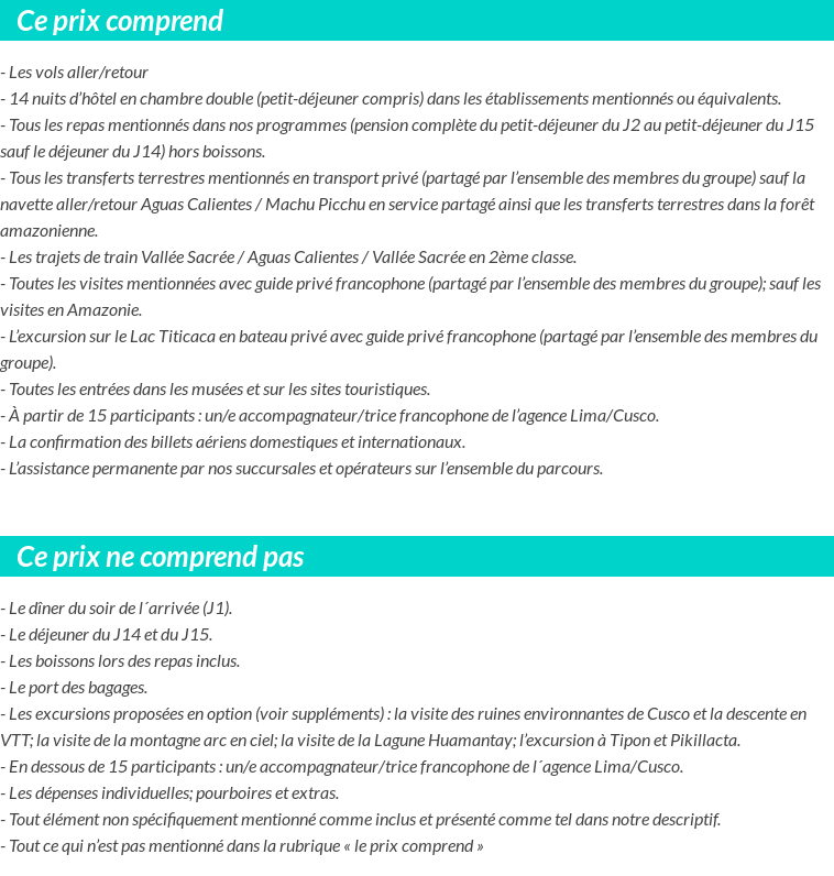 Conditions tarifaires