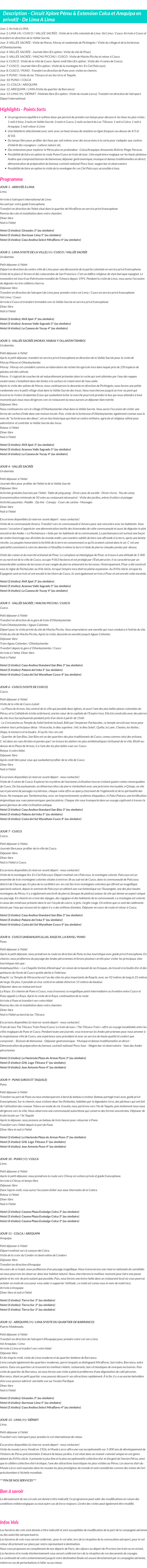 Détails du séjour