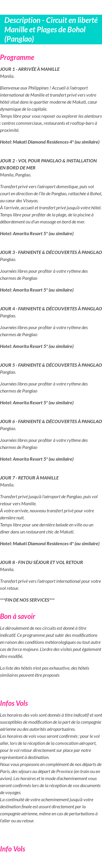 Détails du séjour