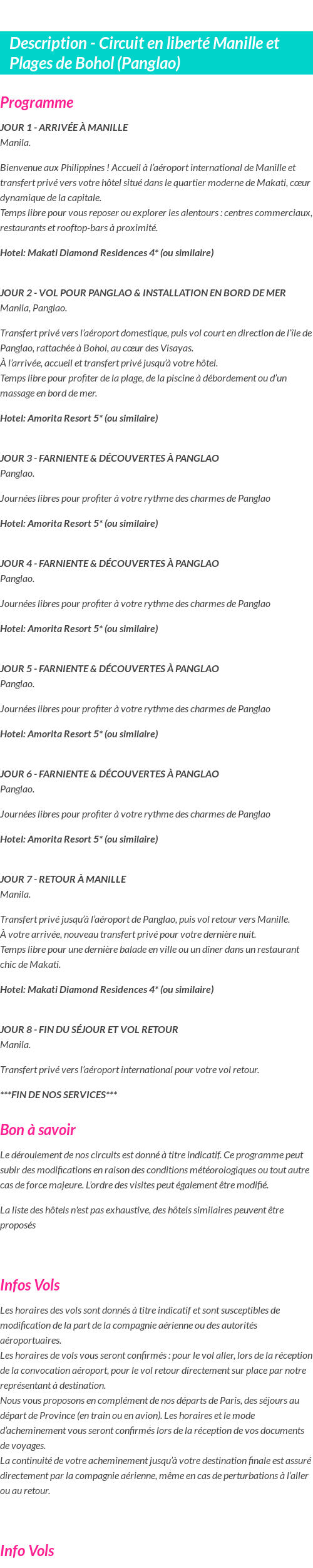 Détails du séjour