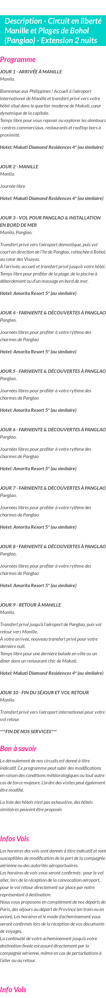 Détails du séjour