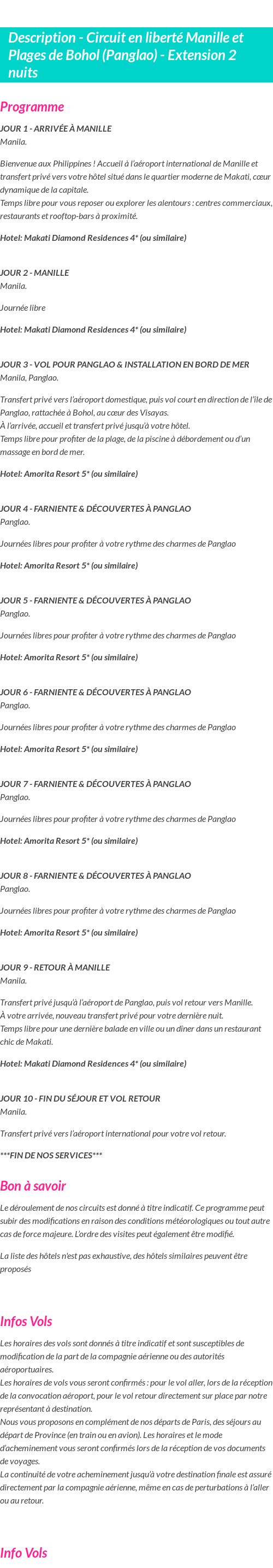 Détails du séjour