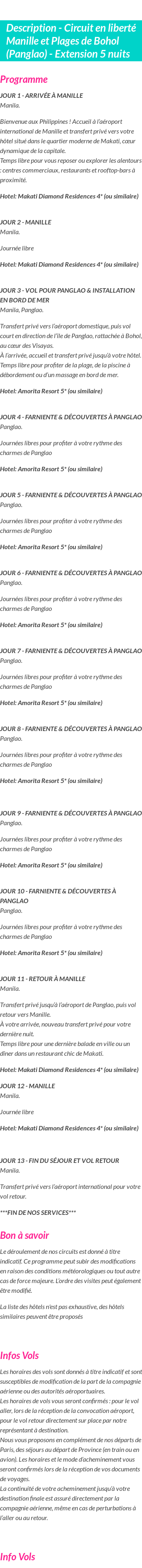 Détails du séjour