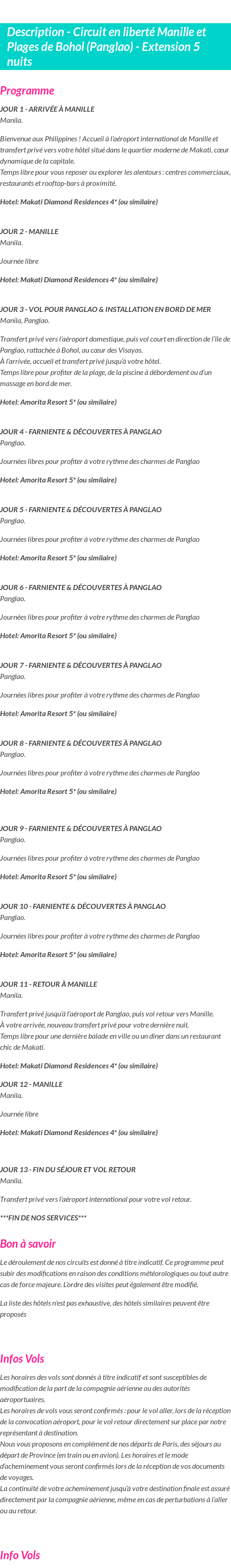 Détails du séjour
