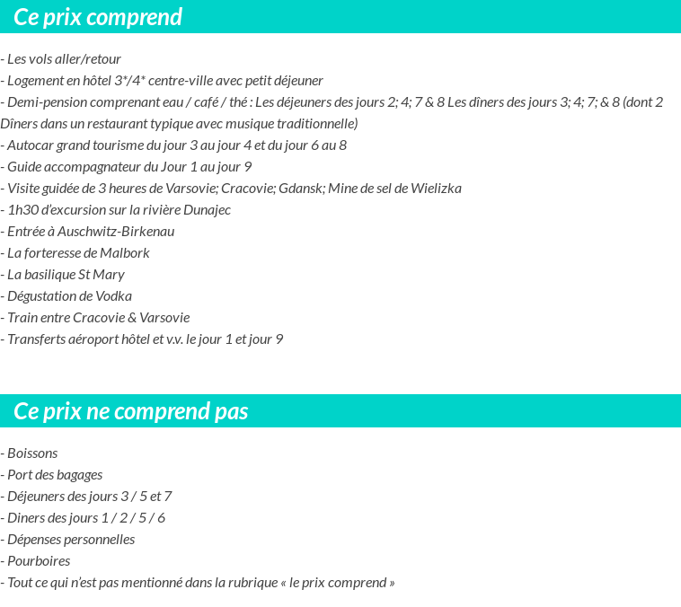 Conditions tarifaires