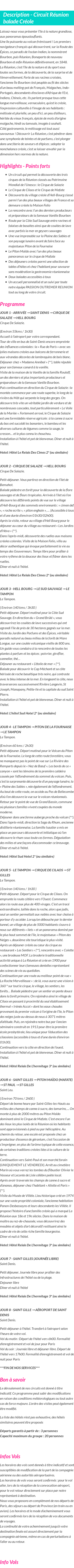 Détails du séjour