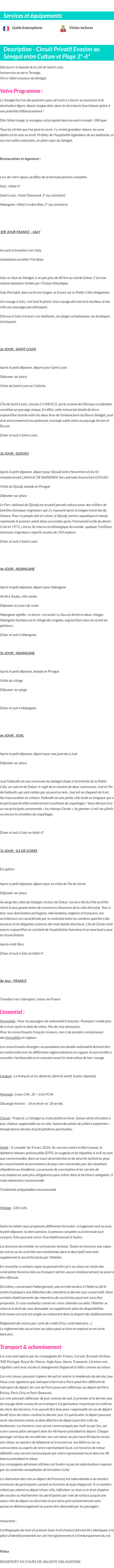 Détails du séjour