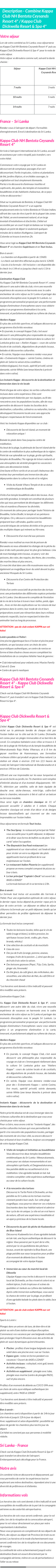 Détails du séjour