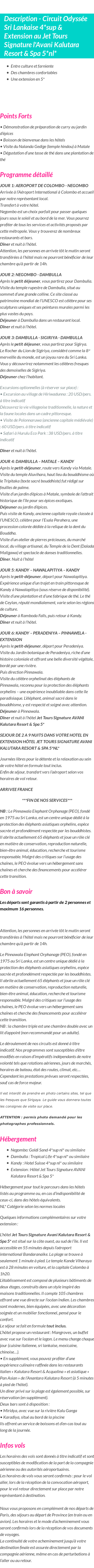 Détails du séjour