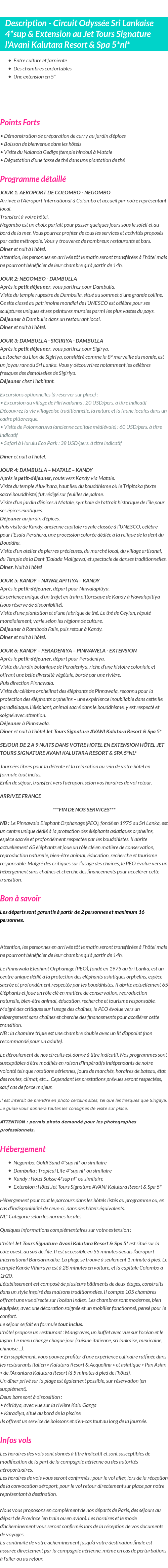 Détails du séjour