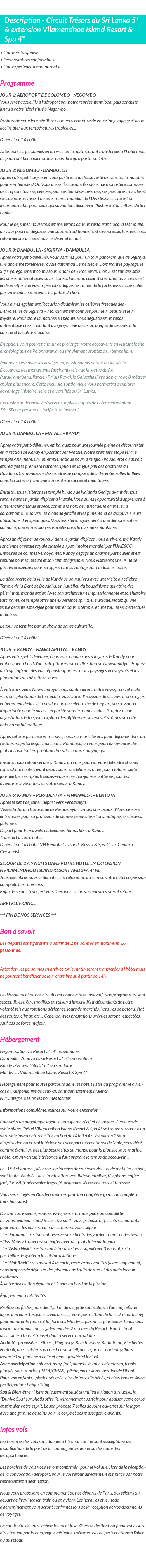 Détails du séjour