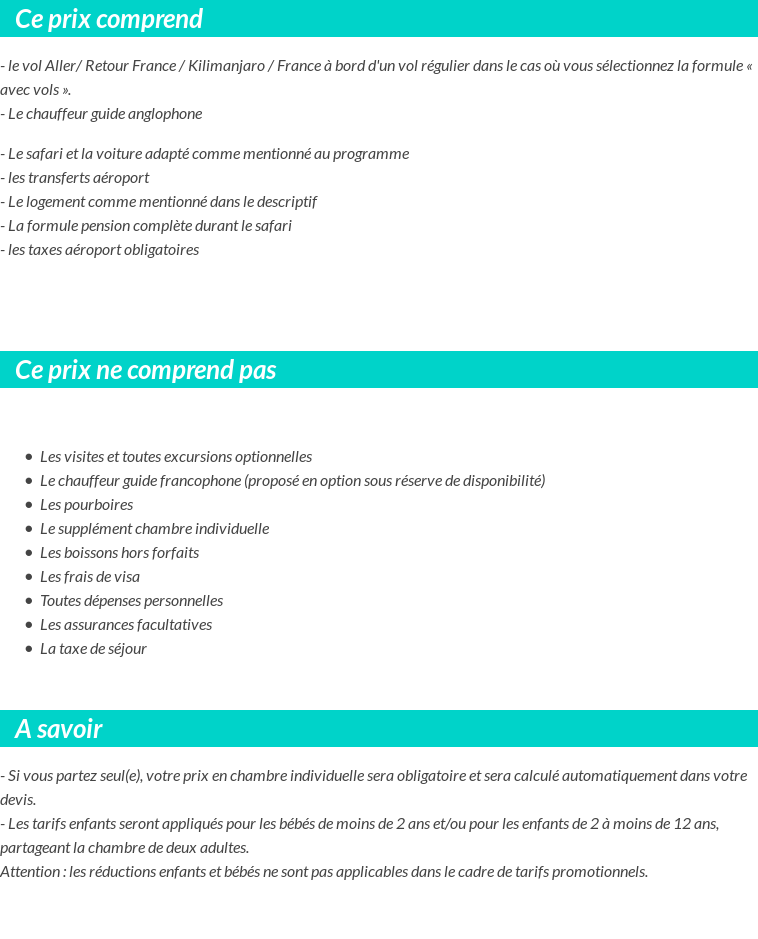 Conditions tarifaires
