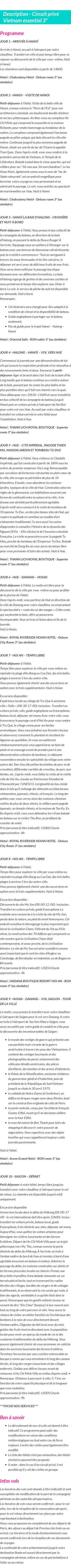 Détails du séjour