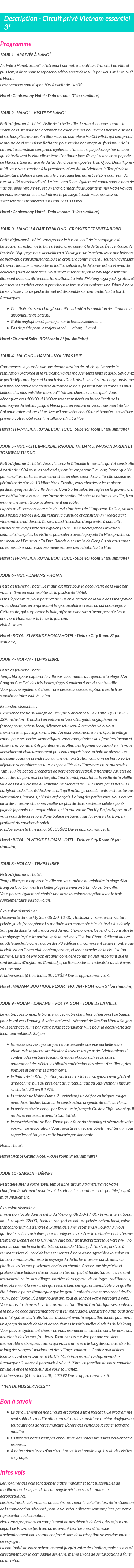 Détails du séjour
