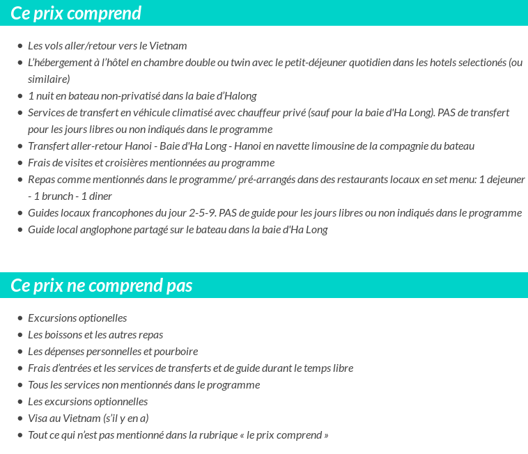Conditions tarifaires