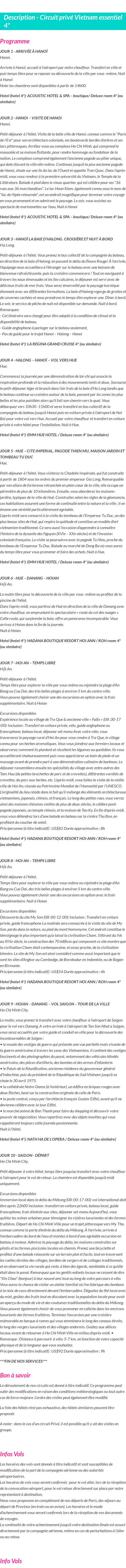 Détails du séjour