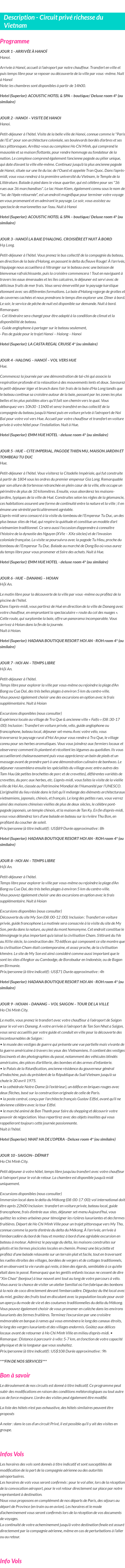 Détails du séjour