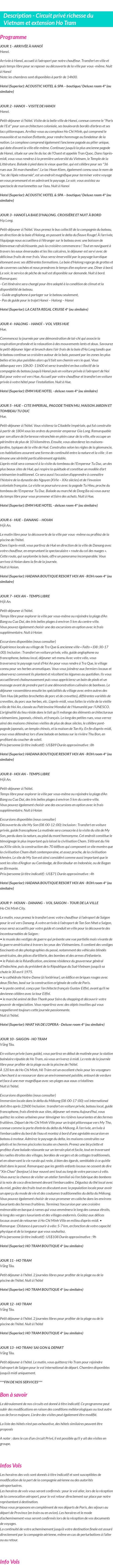 Détails du séjour