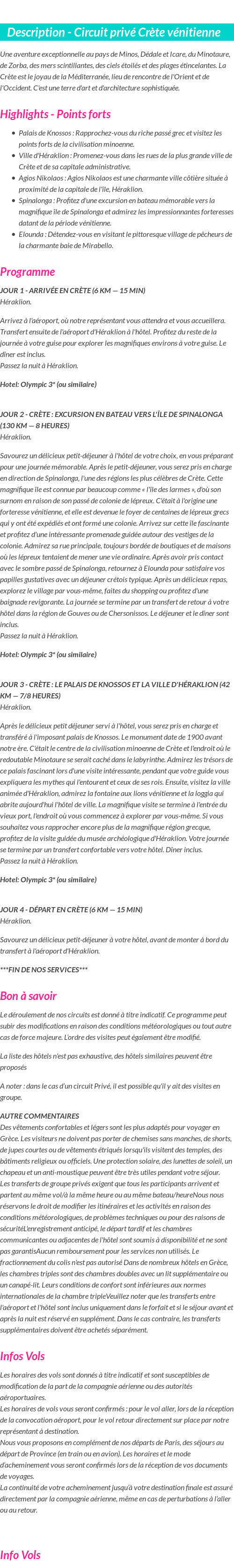 Détails du séjour