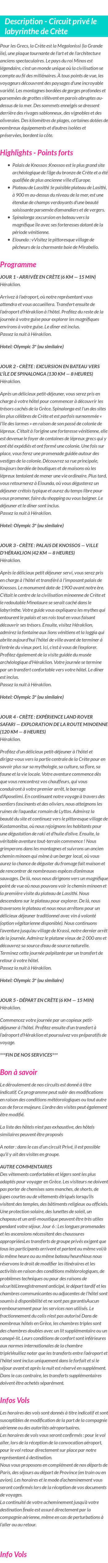 Détails du séjour