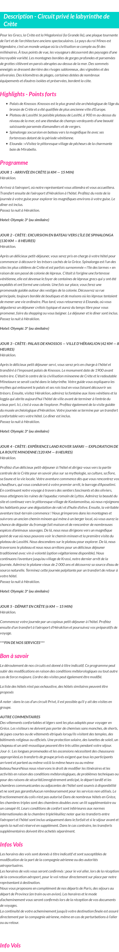 Détails du séjour
