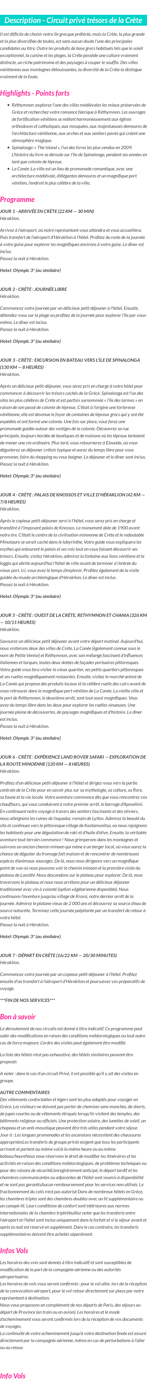 Détails du séjour