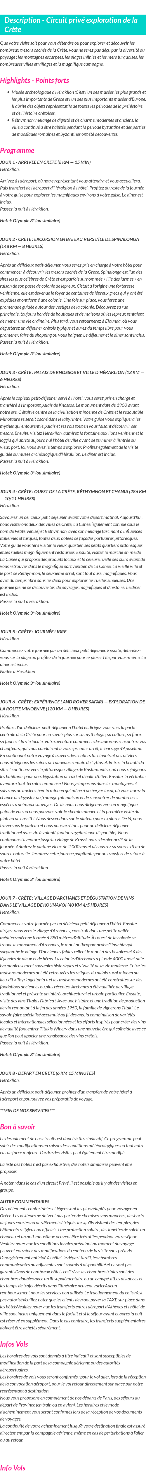 Détails du séjour