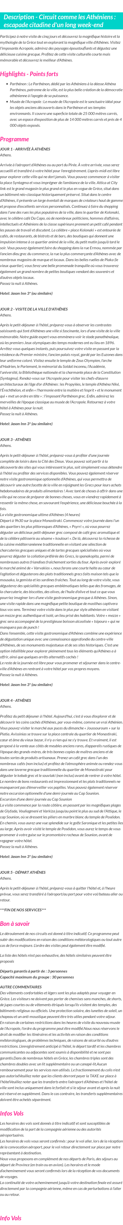 Détails du séjour