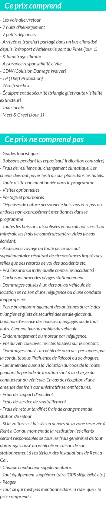 Conditions tarifaires