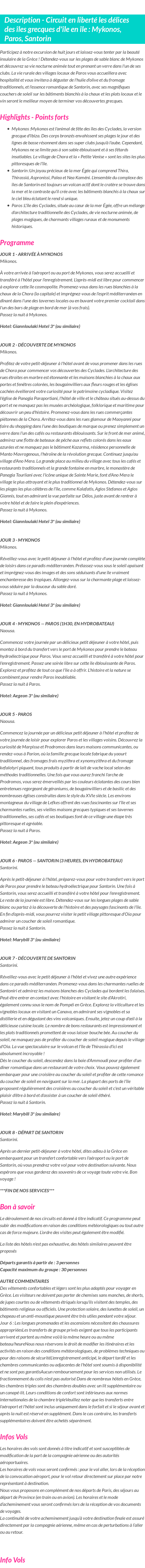 Détails du séjour