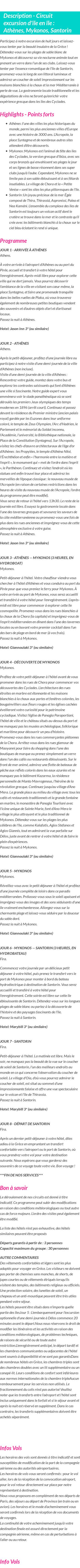 Détails du séjour