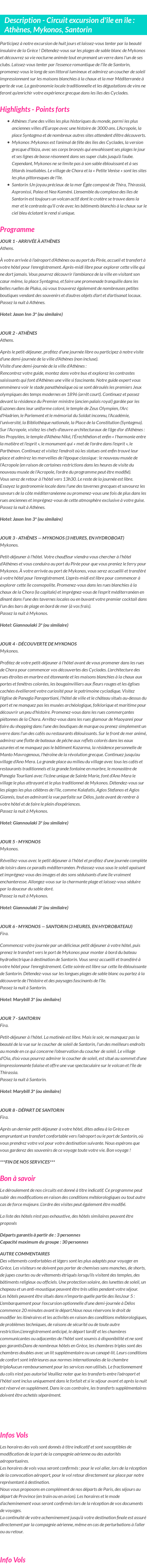 Détails du séjour