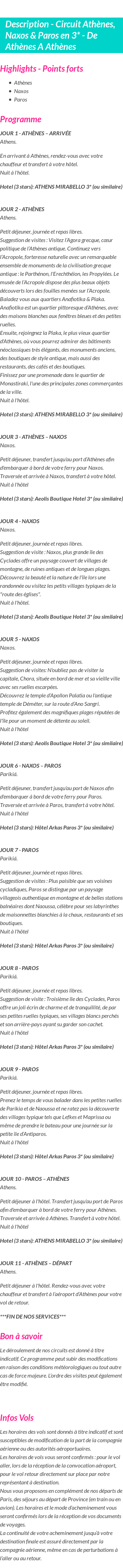 Détails du séjour