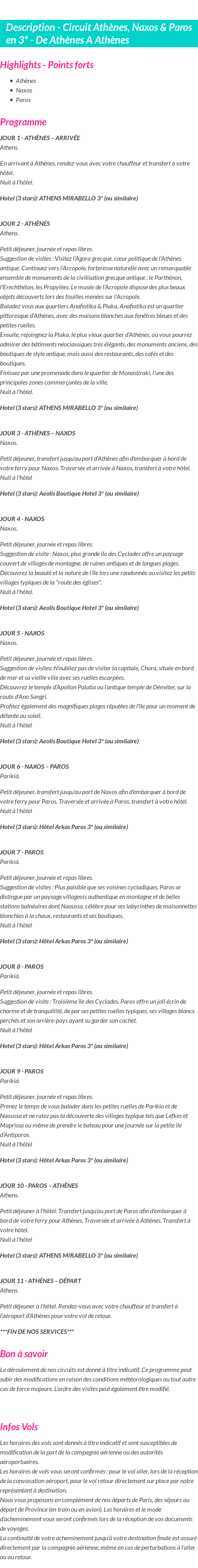 Détails du séjour