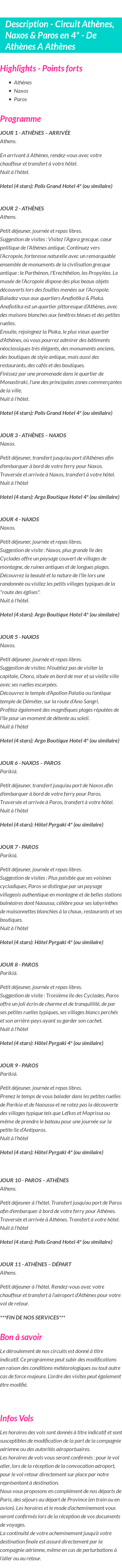 Détails du séjour