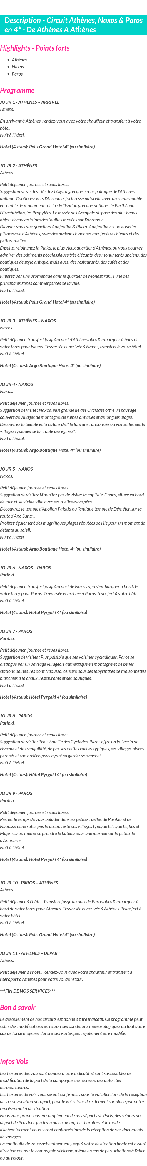 Détails du séjour