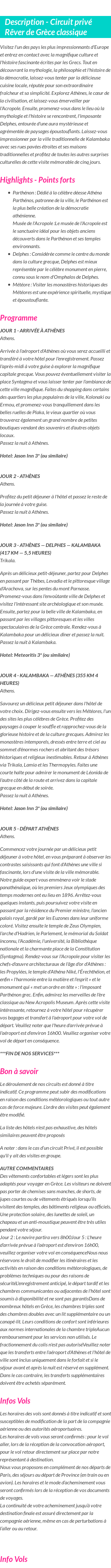 Détails du séjour