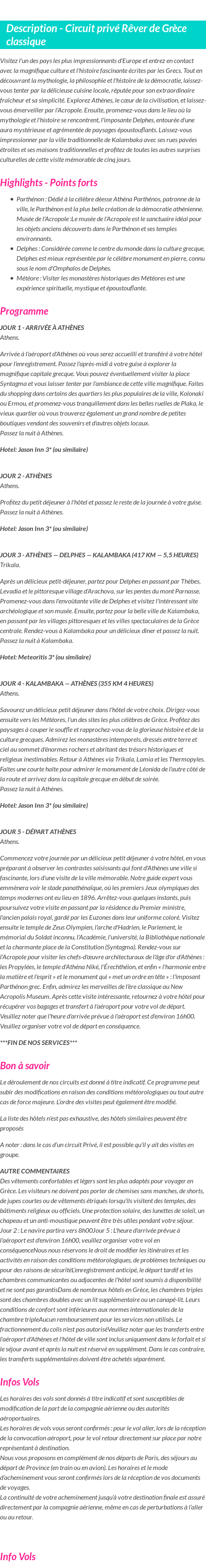 Détails du séjour