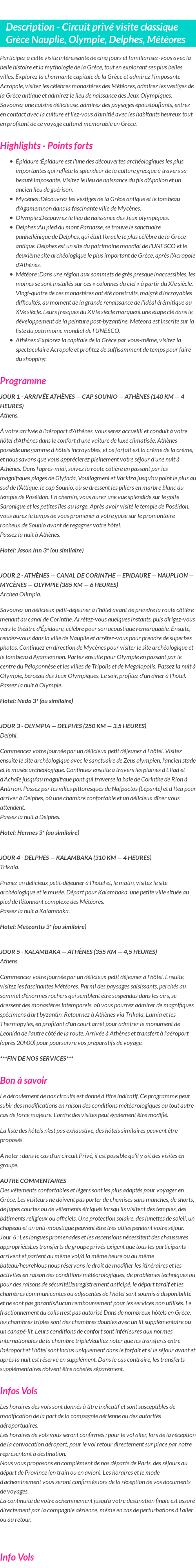 Détails du séjour
