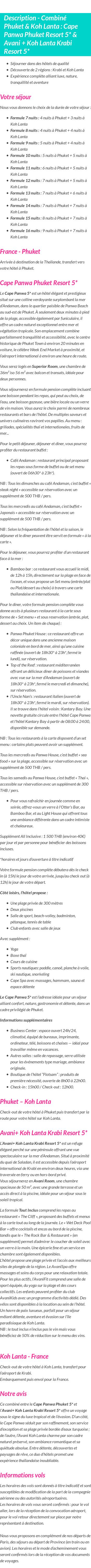 Détails du séjour