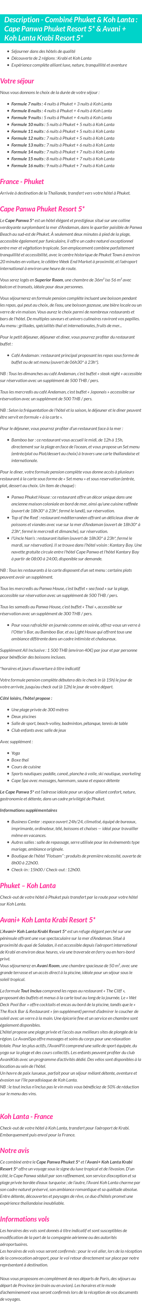 Détails du séjour