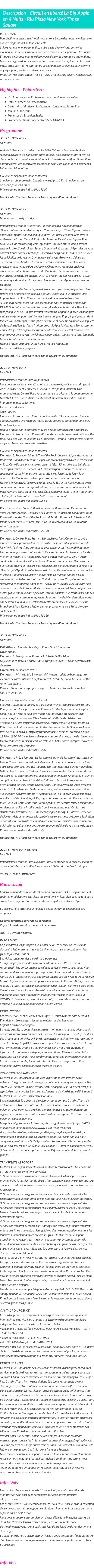 Détails du séjour